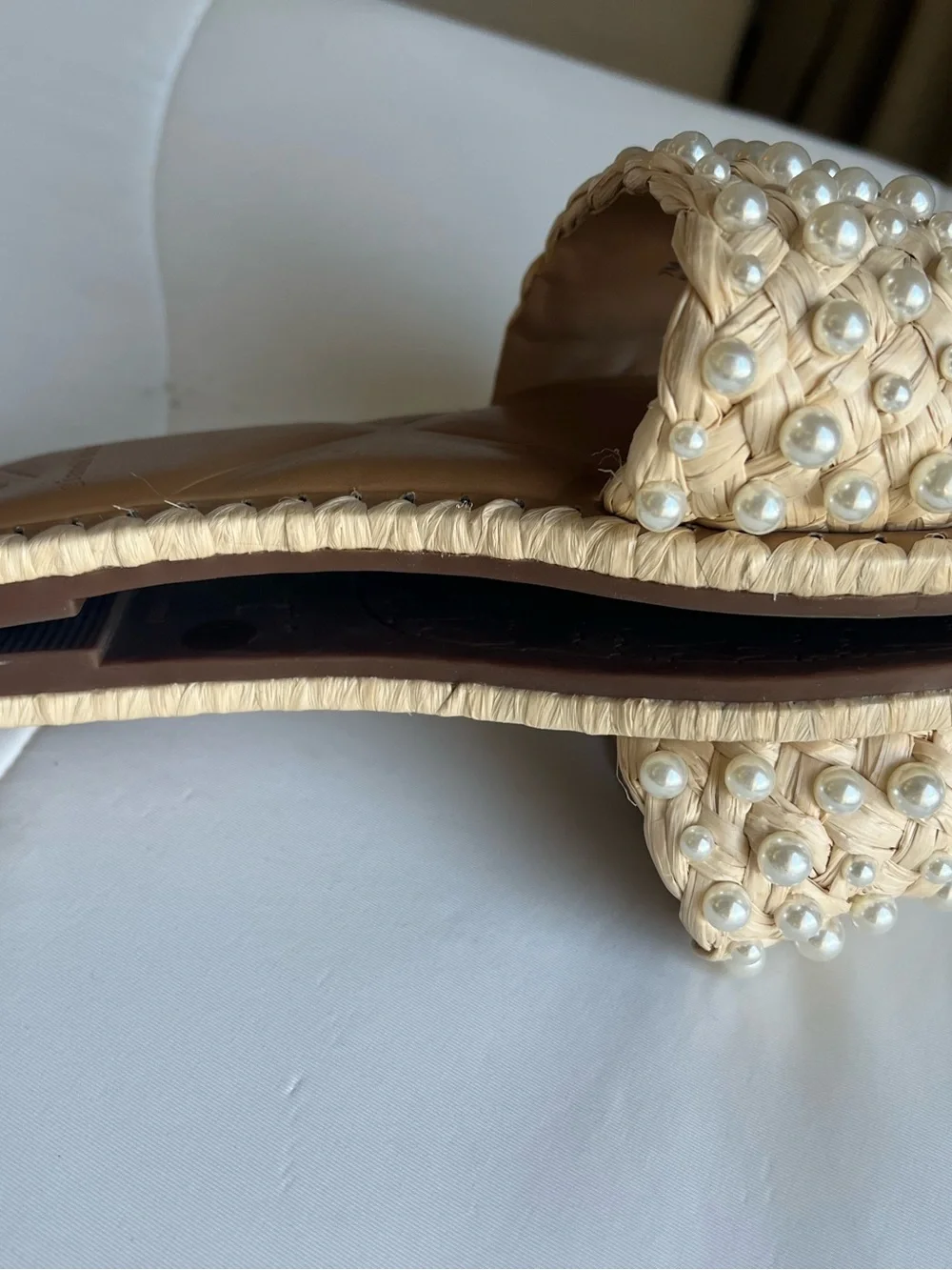 Gianni Bini x Venita Aspen Pearl Raffia Sandals Beige Size 7